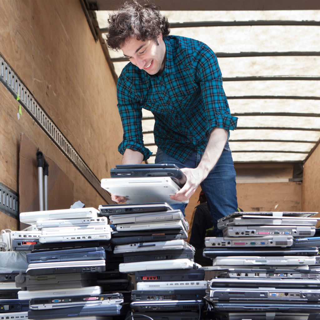 Placing donated laptops in truck